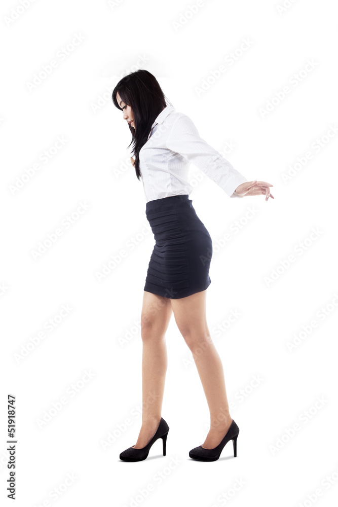 Fototapeta premium Businesswoman stand on copyspace