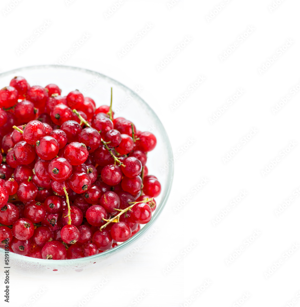 Bowl of red currant, isolated on white Bowl of red currant, isolated on white
