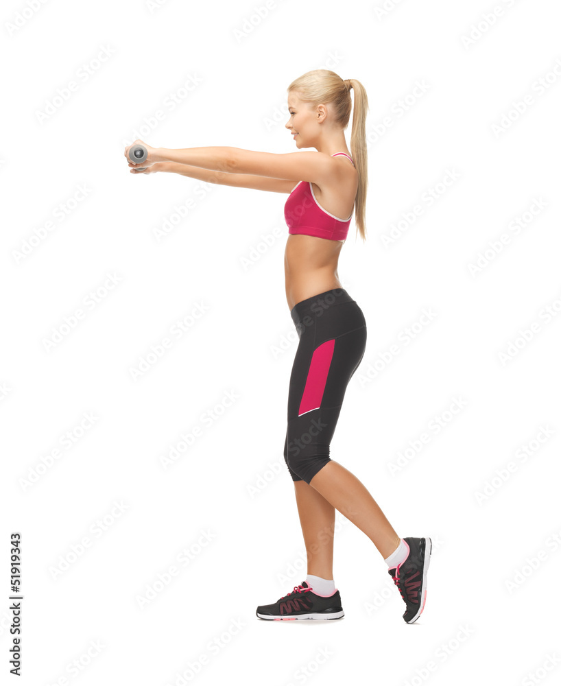 young sporty woman with light dumbbells young sporty woman with light dumbbells