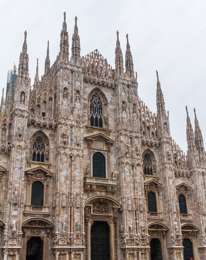 Main facade of the Milan gothic cathedral