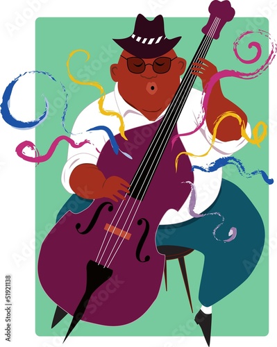 Cool man playing jazz contrabass