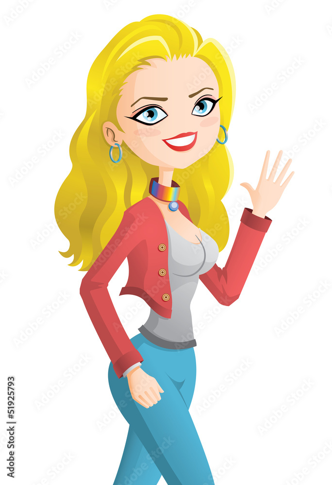 Beautiful young girl waving hand. EPS10 Beautiful young girl waving hand. EPS10