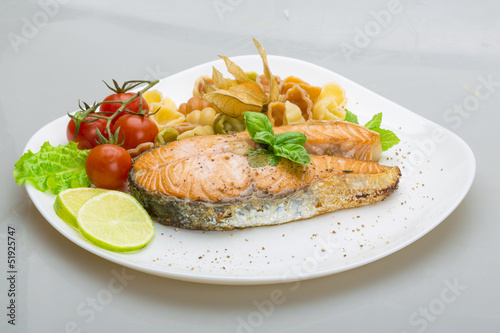 Grilled salmon with pasta