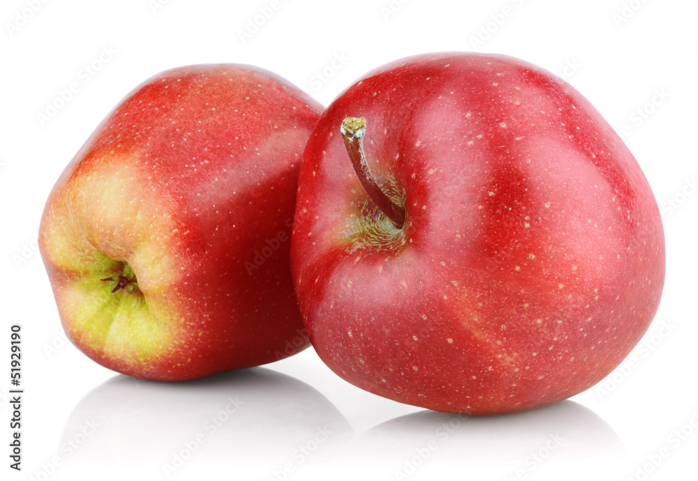 Two red apple fruits isolated on white with clipping path