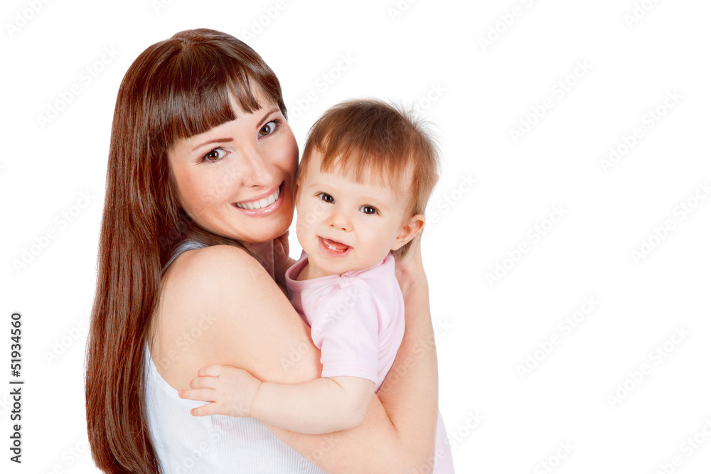Mother and daughter hugging, isolated on white Mother and daughter hugging, isolated on white