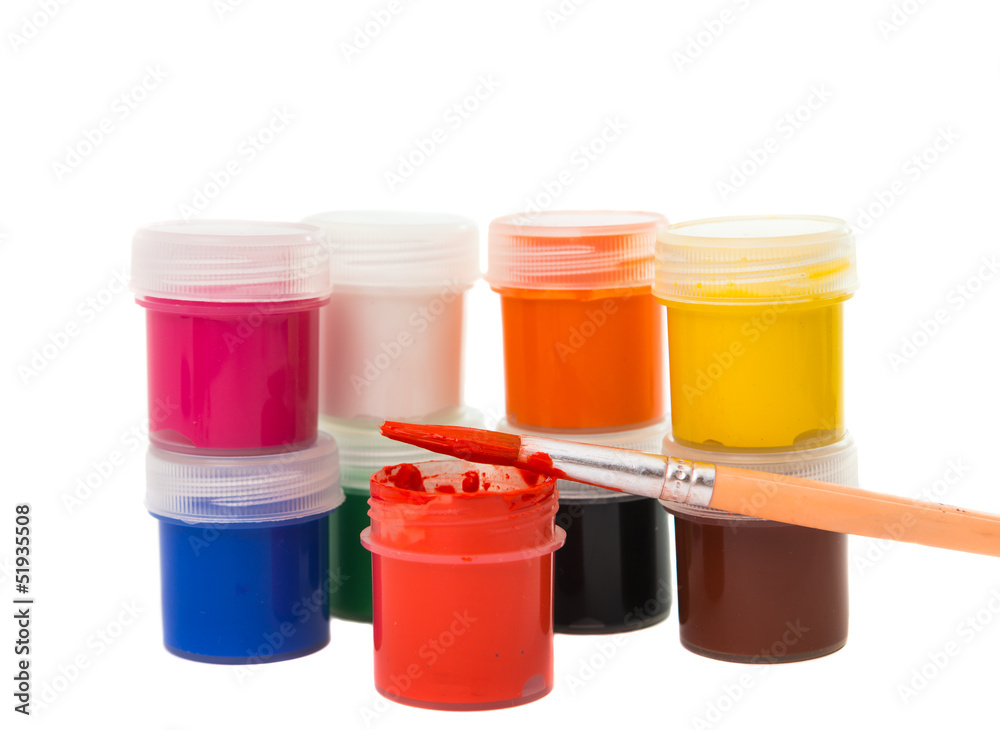 gouache of paint and brush gouache of paint and brush