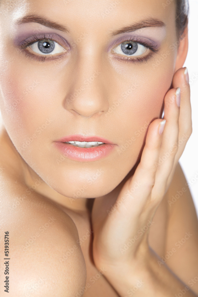 Model Gesicht Frau gepflegte Kosmetik Nahaufnahme Model Gesicht Frau gepflegte Kosmetik Nahaufnahme