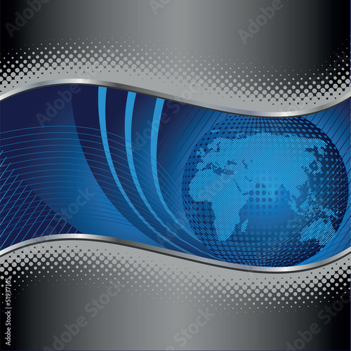 Blue globe background with silver and black borders