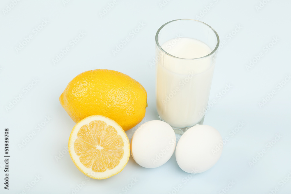 Milk in a glass jar and eggs Milk in a glass jar and eggs