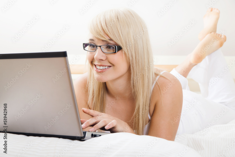 Young woman browsing internet. Selective focus