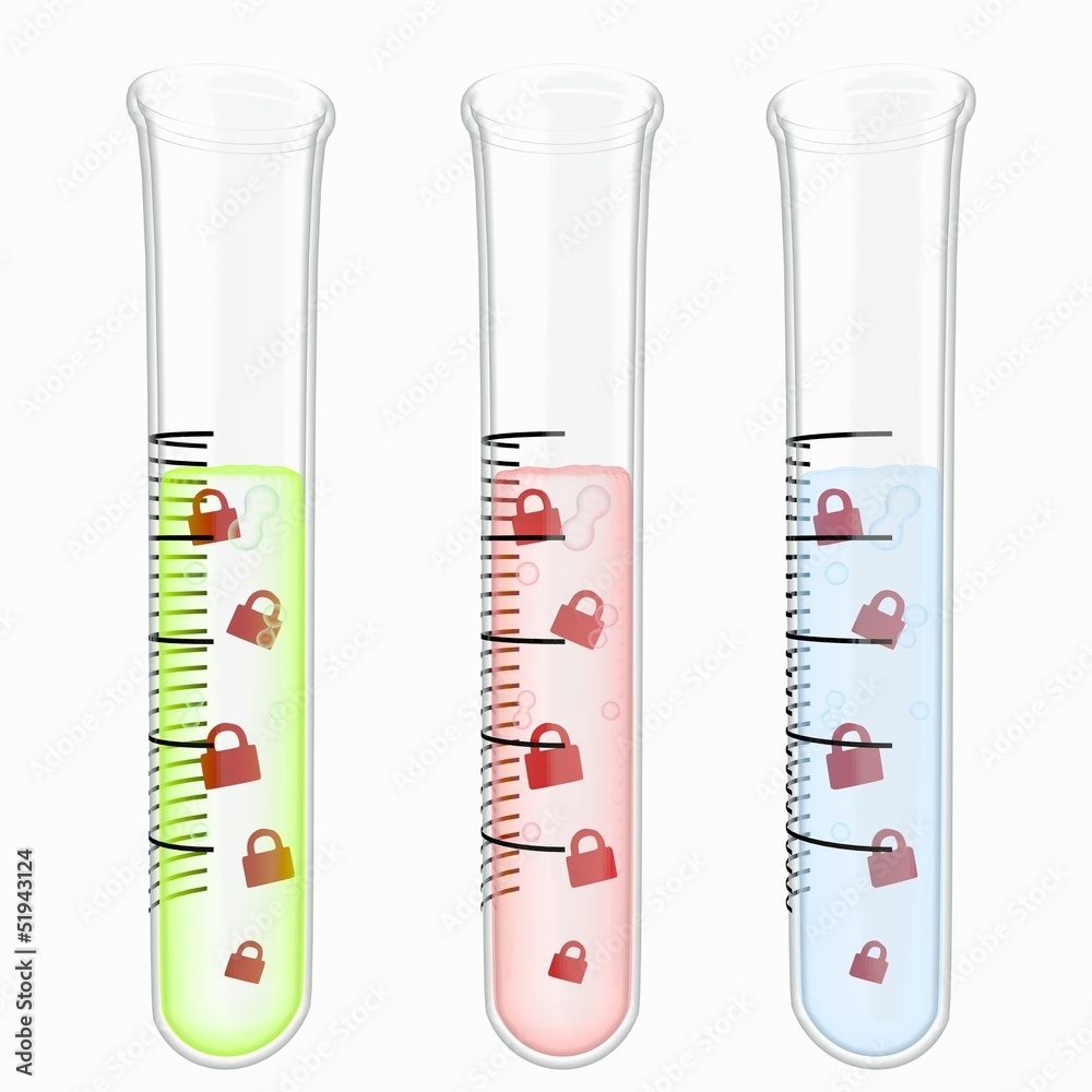3d graphic of a medical secure symbol particles in test glass 3d graphic of a medical secure symbol particles in test glass