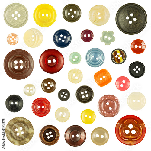 Collection of various buttons on white background