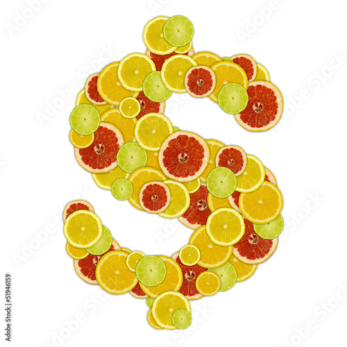 Dollar sign of citrus fruit slices