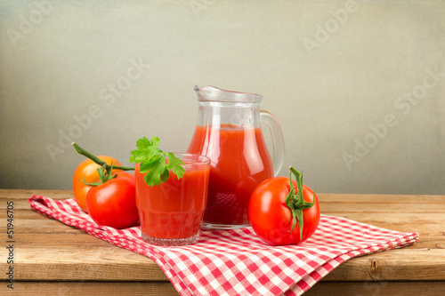 Tomato juice on wooden table