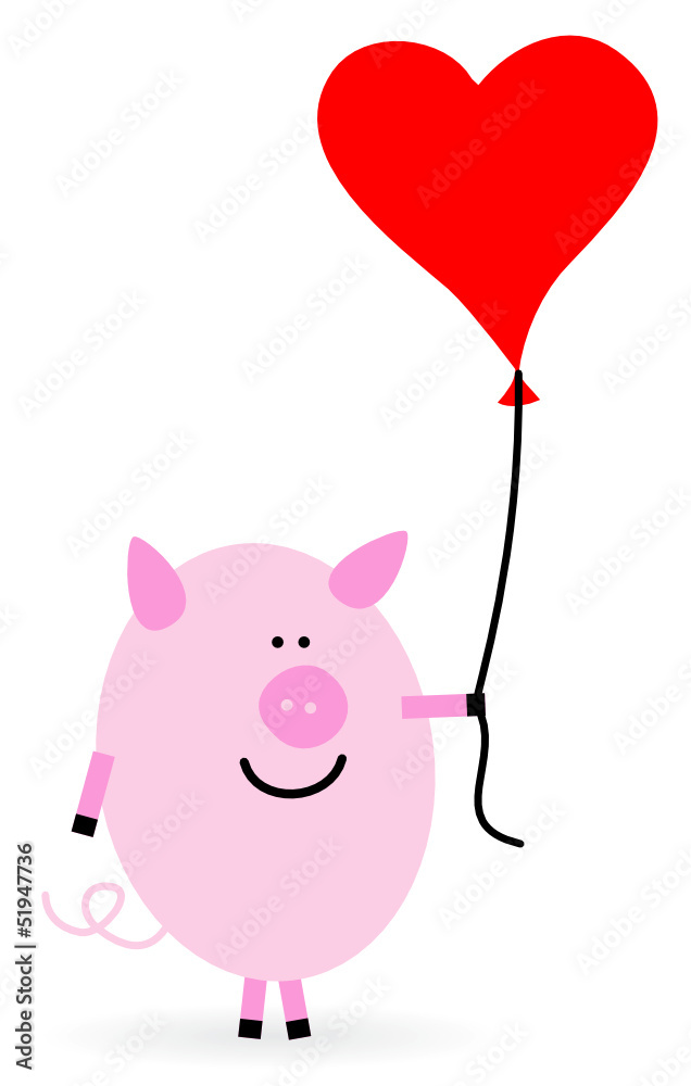 Schwein mit Herzluftballon