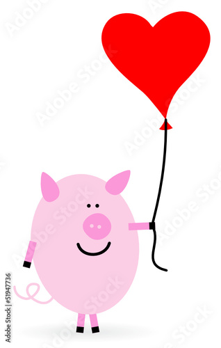 Schwein mit Herzluftballon
