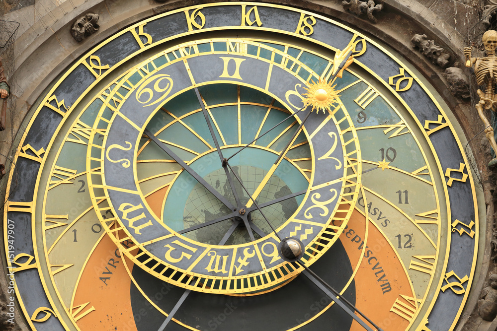 Detail of Medieval astronomical Clock in Prague, Czech Republic