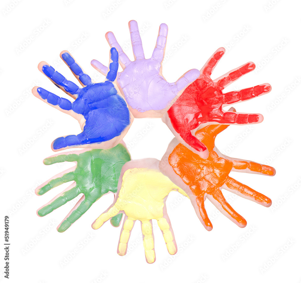 Painted hands in a circle Painted hands in a circle