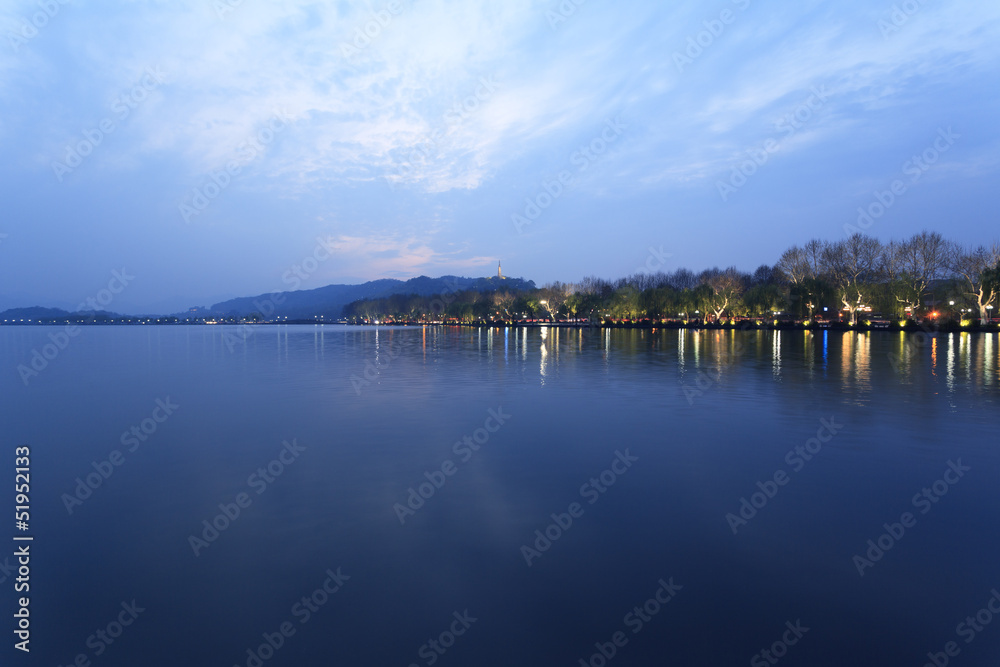 West Lake in Hangzhou, in the evening