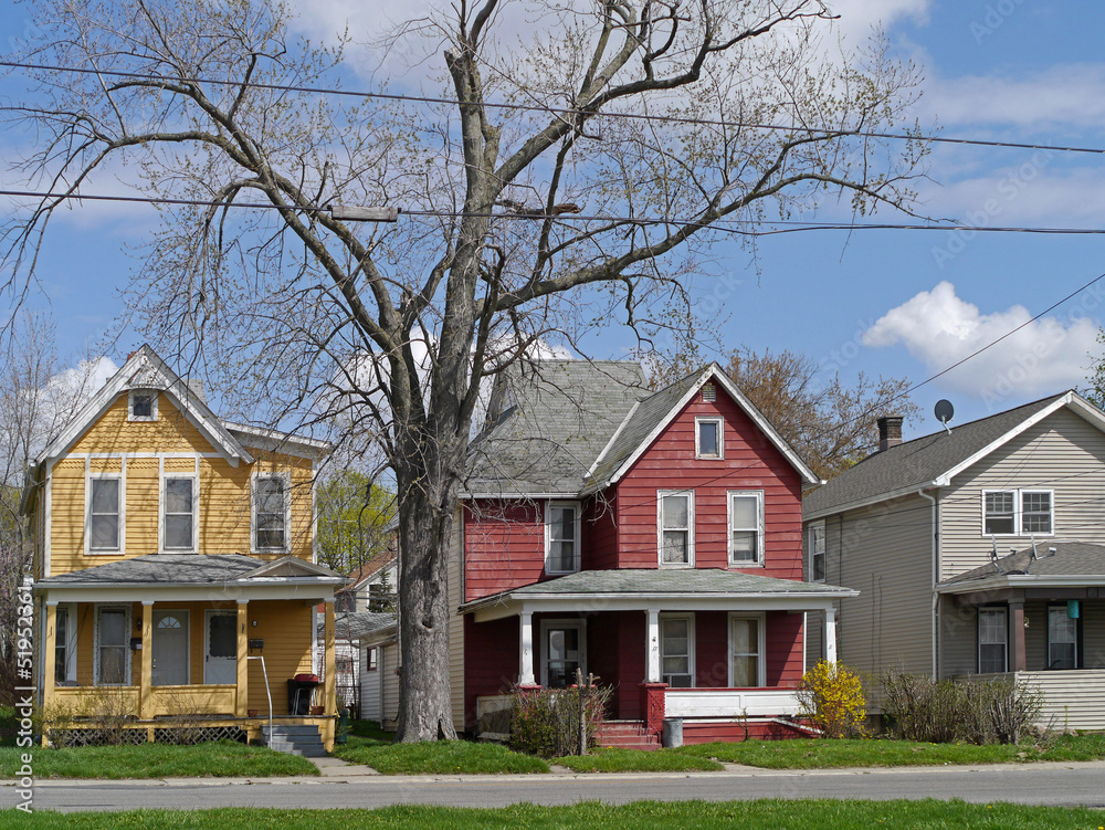 Fototapeta premium Older houses with colorful siding