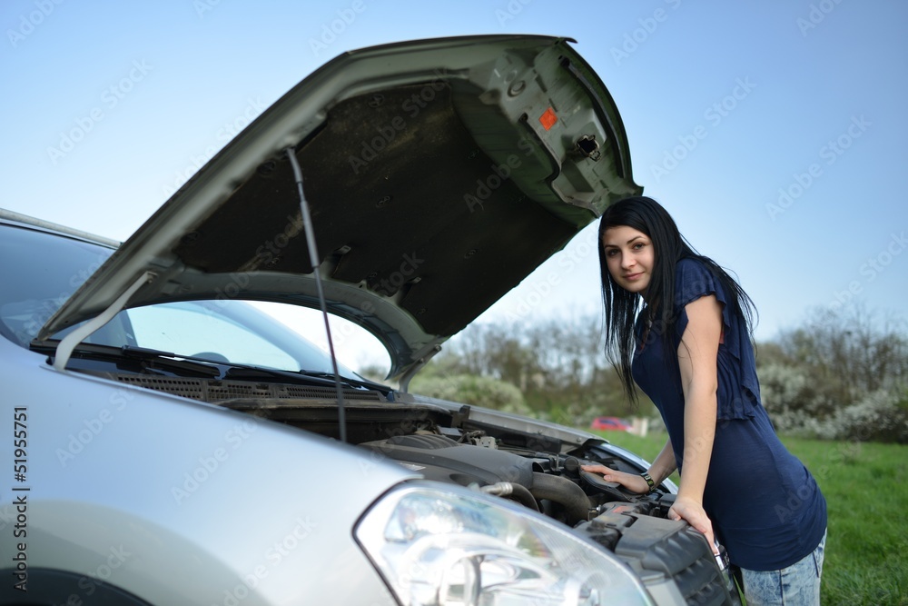 Woman with broken engine