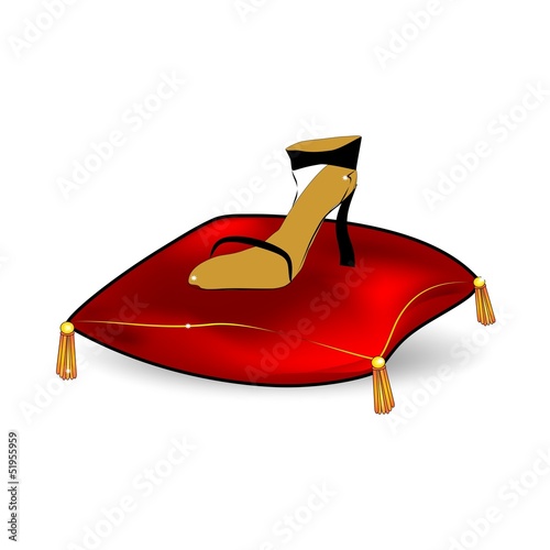 Red pillow with stylish shoe