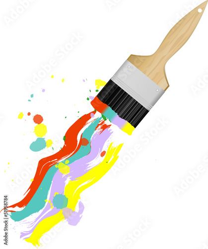 paint brush with multicolored paint strokes, vector illustration