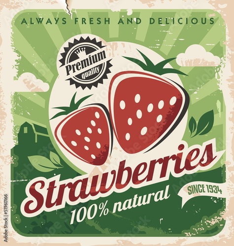 Vintage poster template for strawberry farm