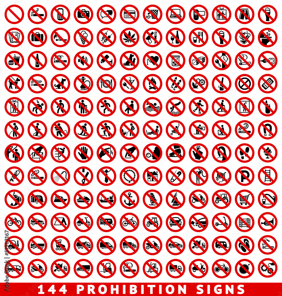 Prohibition signs, big set