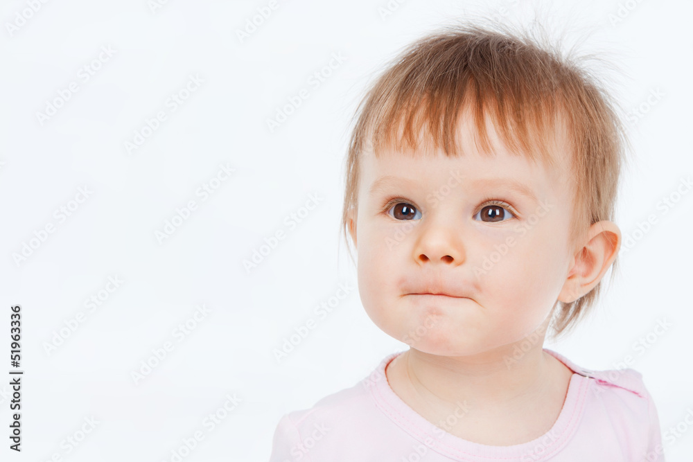 Funny baby, on a gray background