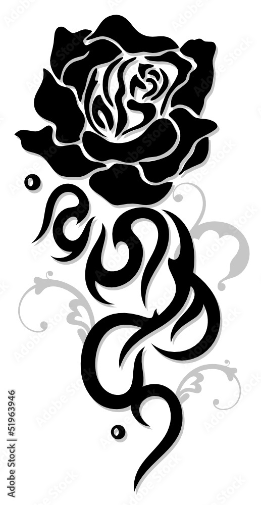 Black Rose, Tattoo, Tribal Stock Vector