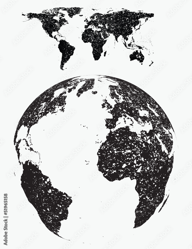 grunge world map with globe