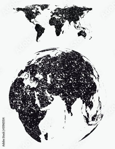 grunge world map with globe