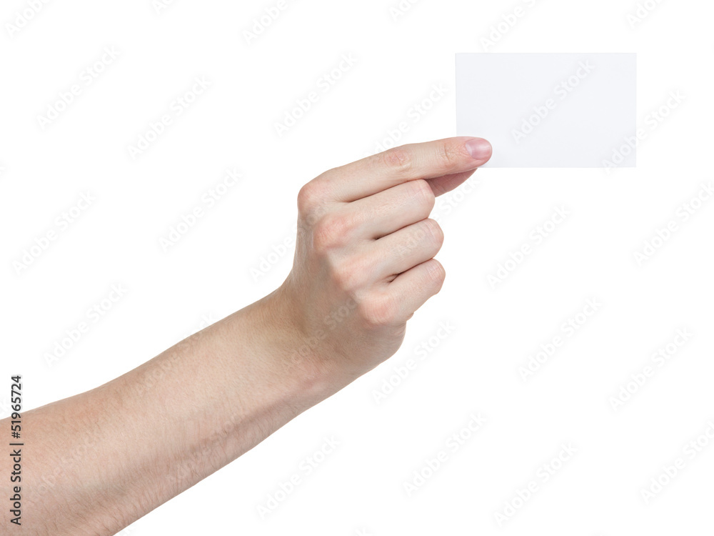 adult man hand holding blank paper card