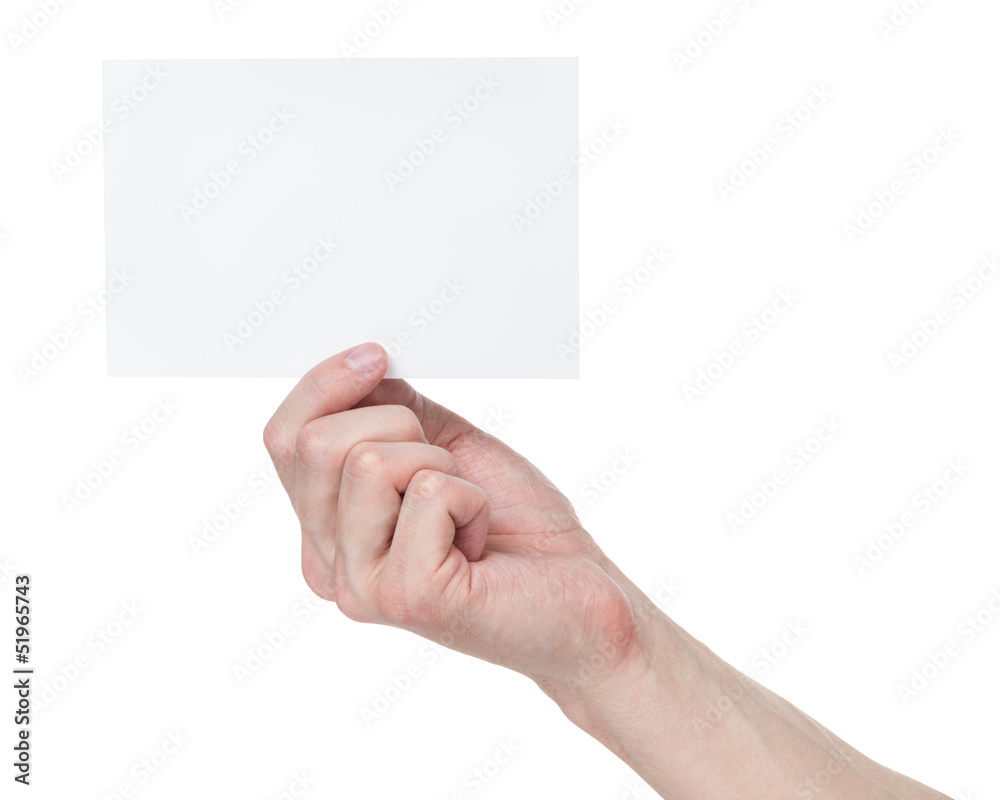 adult man hand holding blank medium size paper card adult man hand holding blank medium size paper card