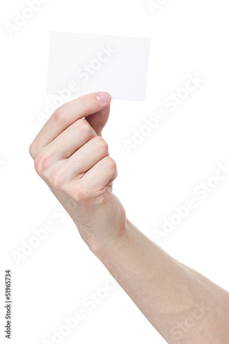 adult man hand holding white visiting card