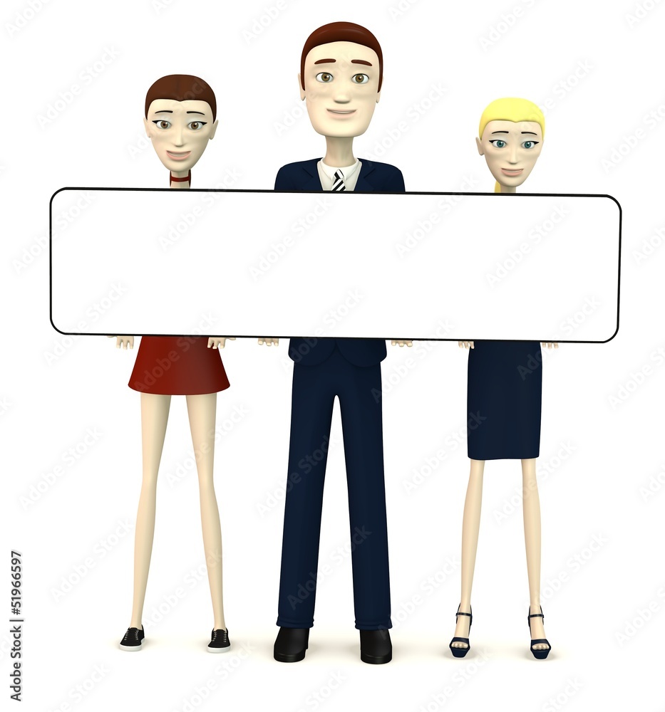 3d render of cartoon characters with empty board 3d render of cartoon characters with empty board