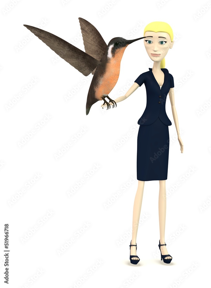 Naklejka premium 3d render of cartoon character with colibri bird
