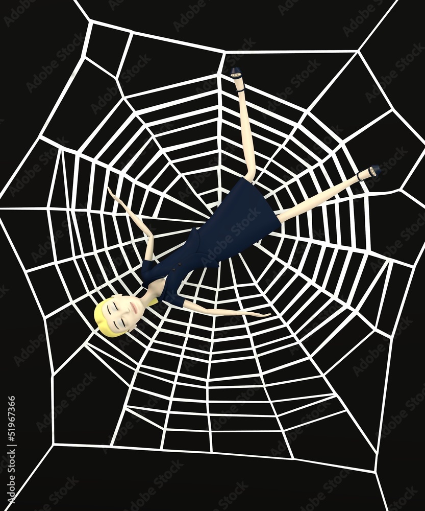 Fototapeta premium 3d render of cartoon character in spiderweb