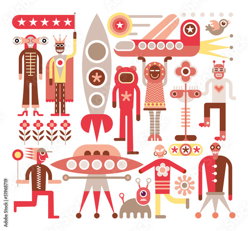 Humans and Aliens - vector illustration ©  danjazzia
