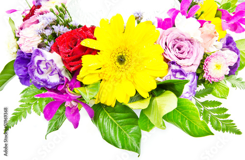 Mixed colorful flower bouquets isolated on white background