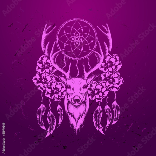 Deer with flowers and dream catcher