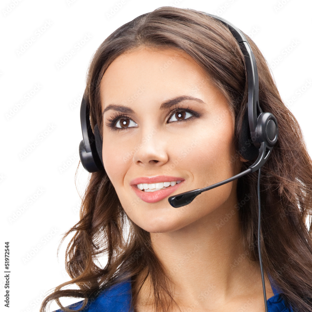 Support phone operator in headset, isolated Support phone operator in headset, isolated