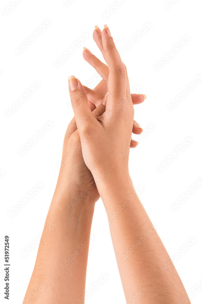 Beautiful woman hands over white background Beautiful woman hands over white background