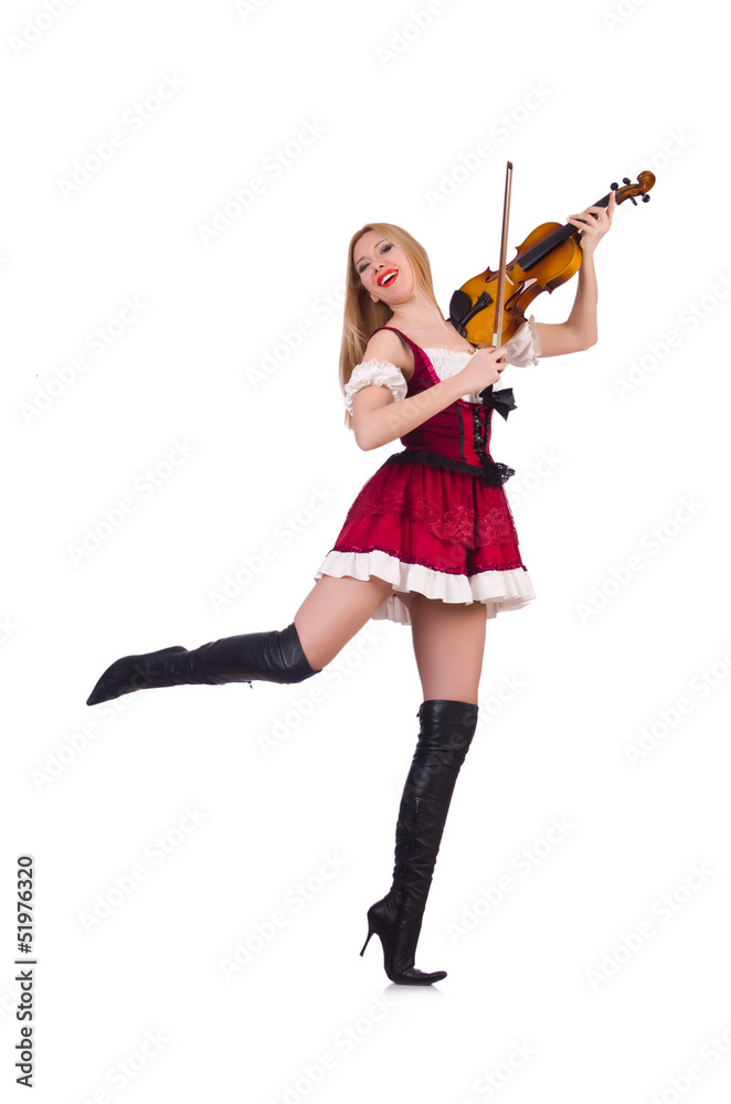 Girl playing violin on white Girl playing violin on white