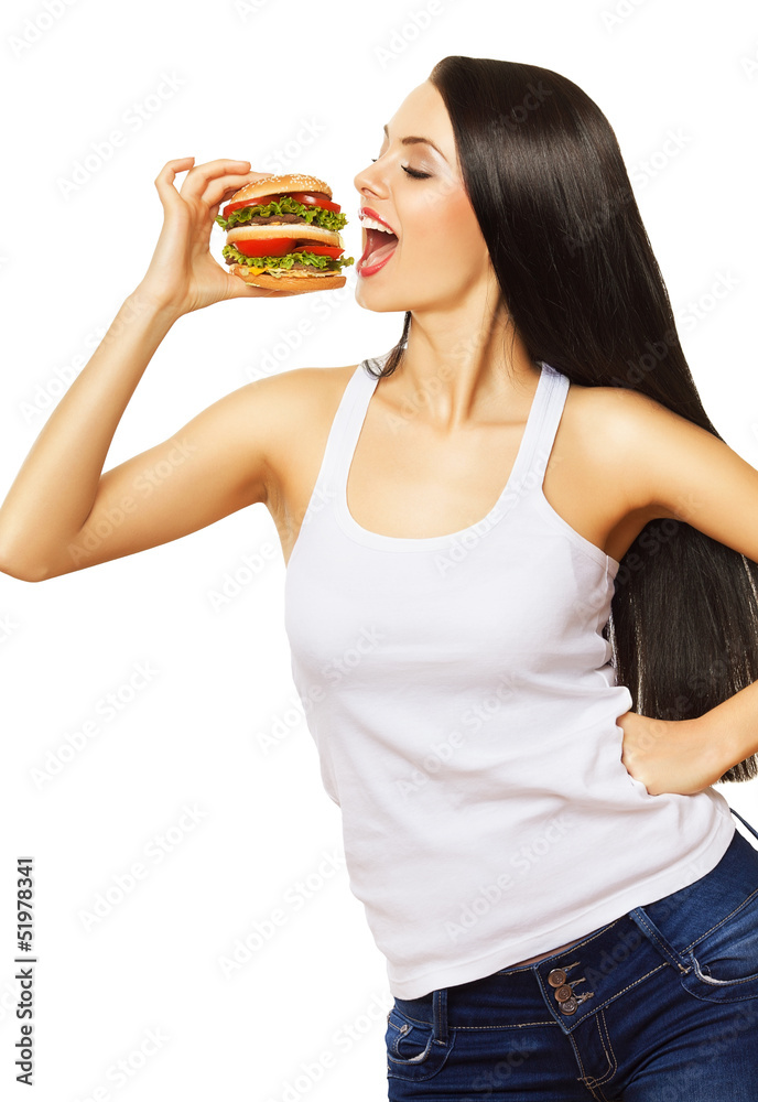 cute girl eating hamburger
