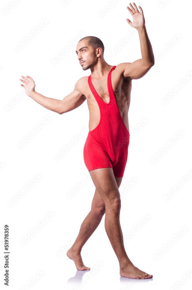 Young wrestler isolated on the white