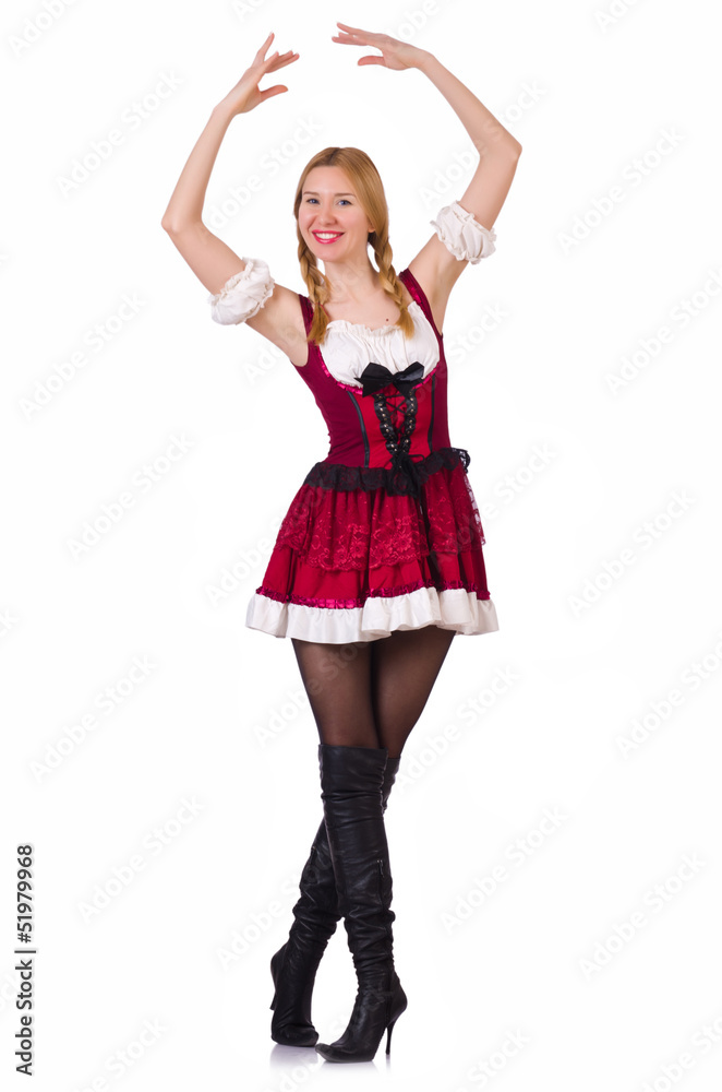 Oktoberfest concept with woman on white Oktoberfest concept with woman on white