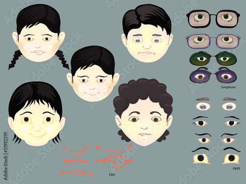 set of face, eyes, and lips