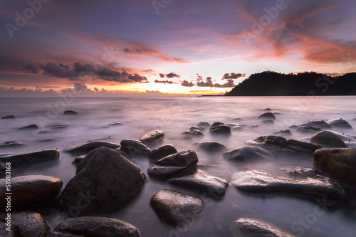 sunset and sea wave in Koh Kood   Thailand